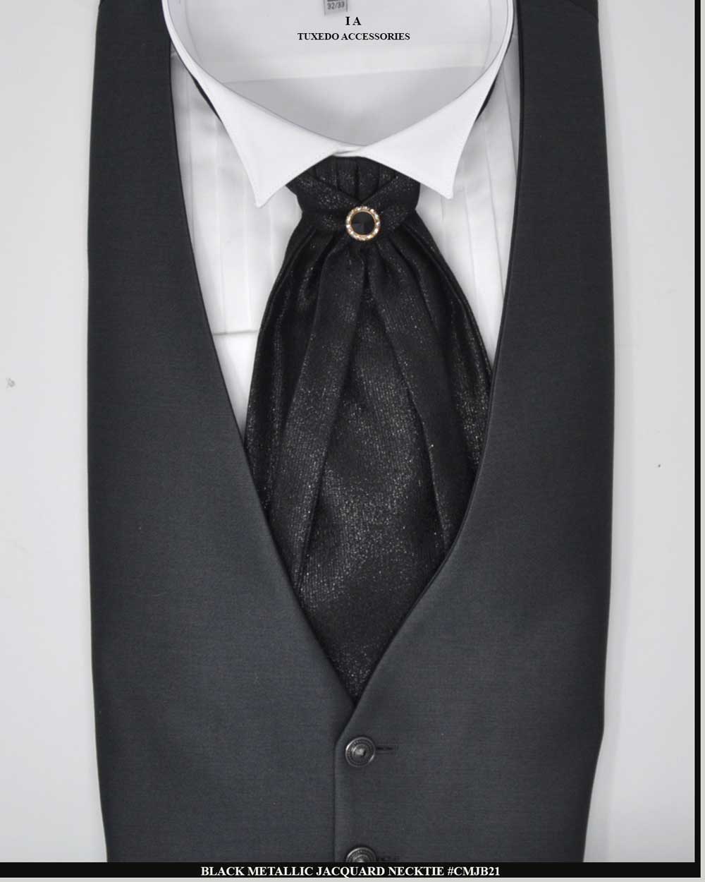 Tie Ascot lavallière / Suit Clutch / Cufflinks Plain Emerald